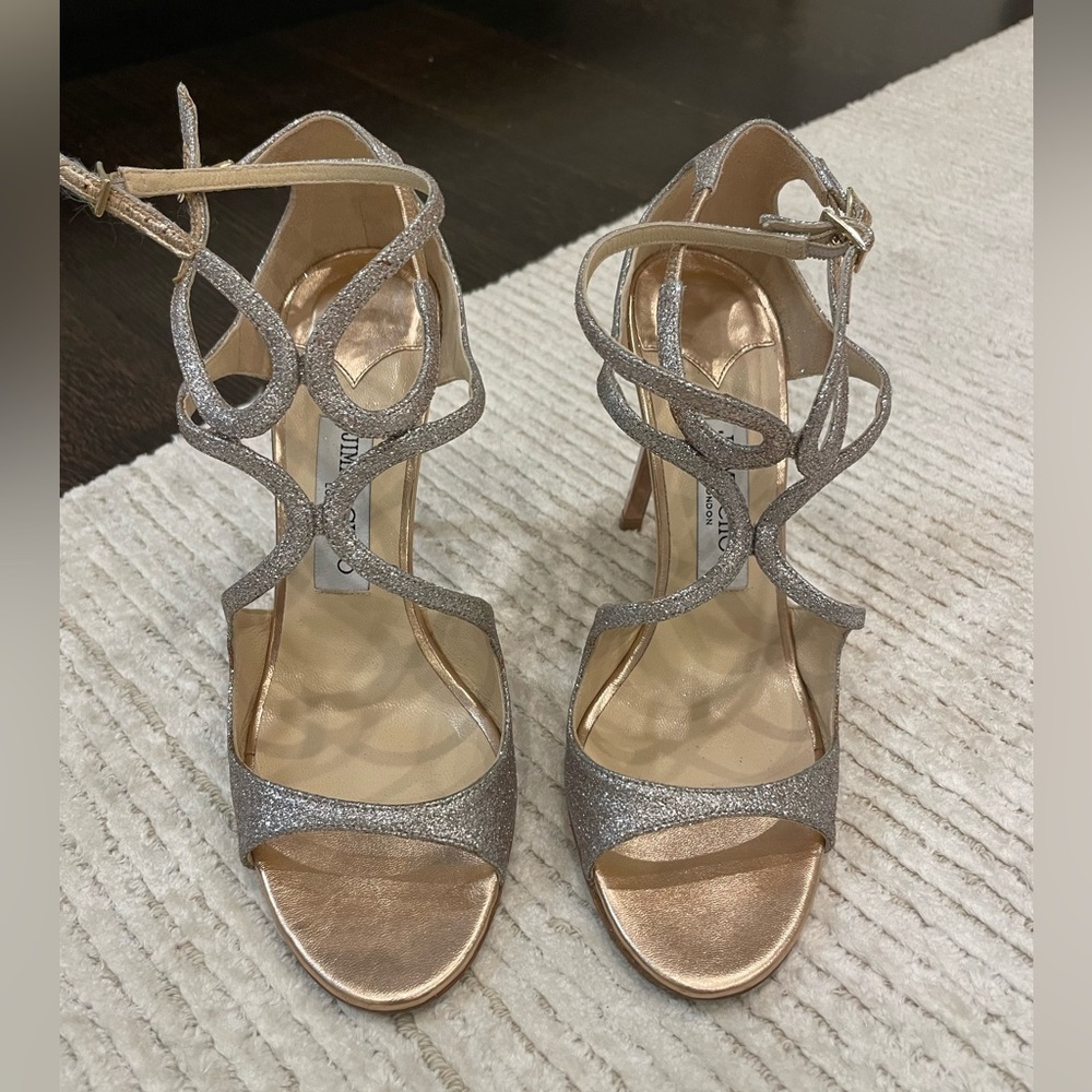 Jimmy Choo Lance Lame glitter sandals - rose gold